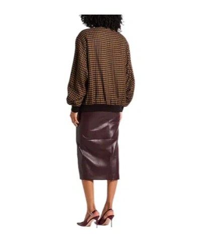 Saint Laurent Cassandre Bomber Jacket In Wool Check In Brown