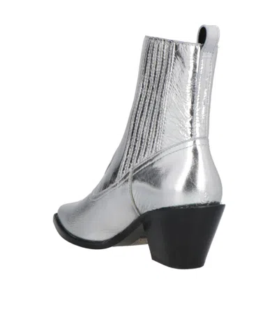 Tory Burch Metallic Denim Ankle Boots In Silver
