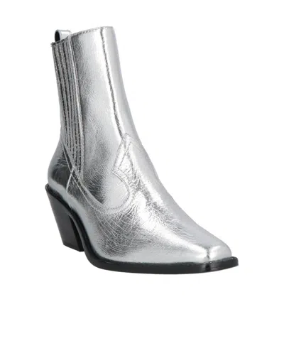 Tory Burch Metallic Denim Ankle Boots In Silver