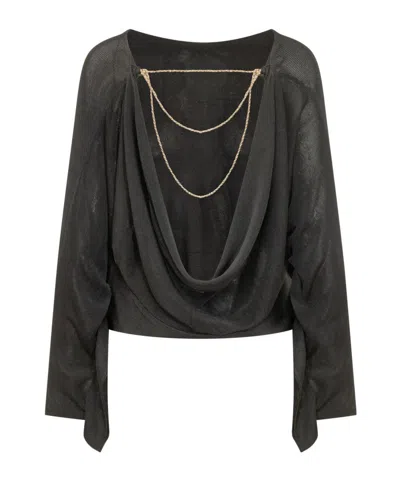 Bash Sara Draped Back Knitted Top In Black