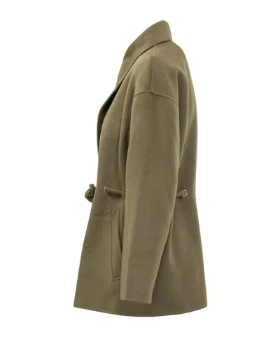 Bash Kam Belted Short Coat In Olive Brown