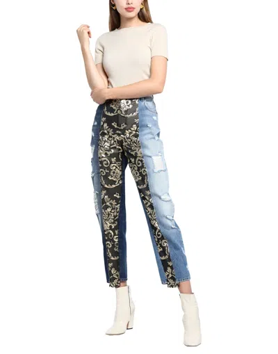 Dolce & Gabbana Patchwork Damask Tapered Jeans In Blue
