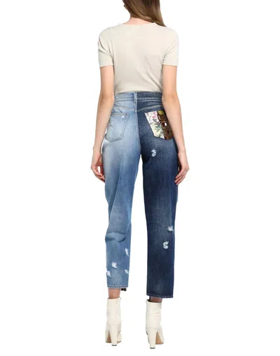 Dolce & Gabbana Patchwork Damask Tapered Jeans In Blue