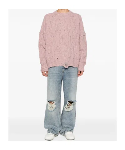 Represent Cable-knit Distressed Wool-blend Jumper In Multi