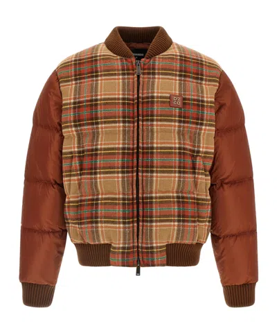 Dsquared2 Checked Puffer Down Jacket In Brown