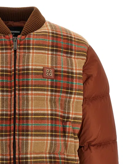 Dsquared2 Checked Puffer Down Jacket In Brown