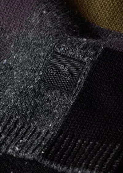 Ps By Paul Smith Black Wool-blend Rich Tone Patchwork Button-up Sweater In Multi