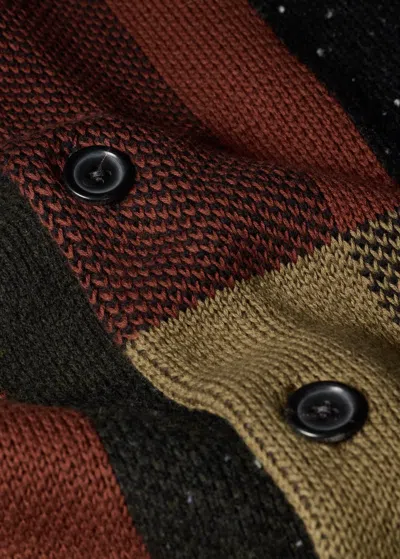 Ps By Paul Smith Black Wool-blend Rich Tone Patchwork Button-up Sweater In Multi