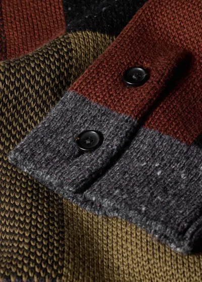 Ps By Paul Smith Black Wool-blend Rich Tone Patchwork Button-up Sweater In Multi