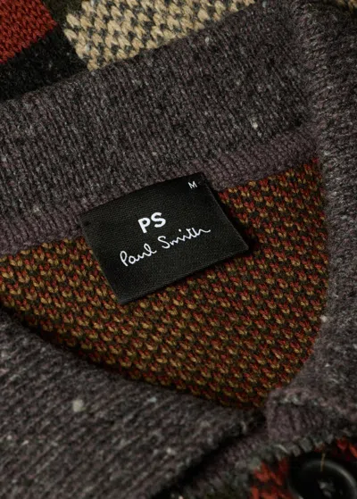 Ps By Paul Smith Black Wool-blend Rich Tone Patchwork Button-up Sweater In Multi