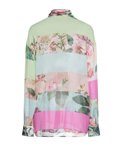 Dolce & Gabbana Floral Patchwork Ascot Collar Blouse In Multi