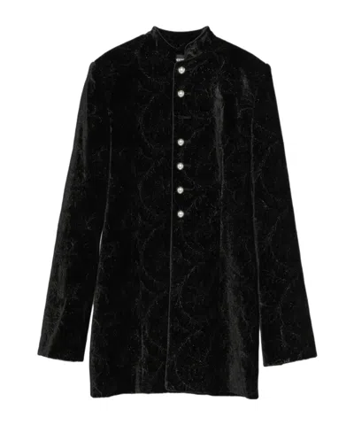Ann Demeulemeester Jacquard-patterned Pearl-button Jacket In Black