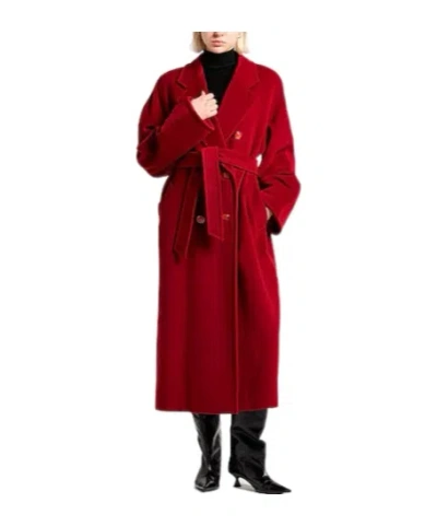 Max Mara Belted Long Coat In Red