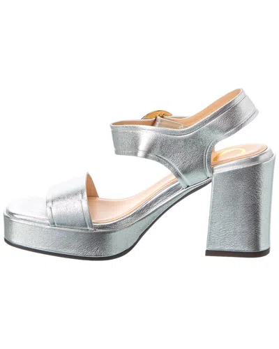 Odissi Leather Slingback Platform Sandal In Silver