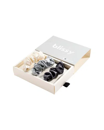 Blissy Mulberry Silk Scrunchie Set In White