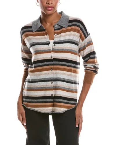 Incashmere Button Multi Stripe Cashmere Sweater In Multi