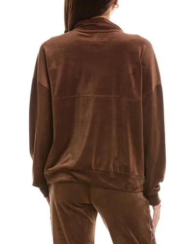 Knit Riot Velour Quarter-zip Pullover Sweatshirt In Chocolate In Brown
