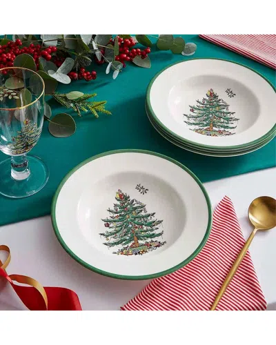 Spode Set Of 4 Christmas Tree 9in Soup Plates