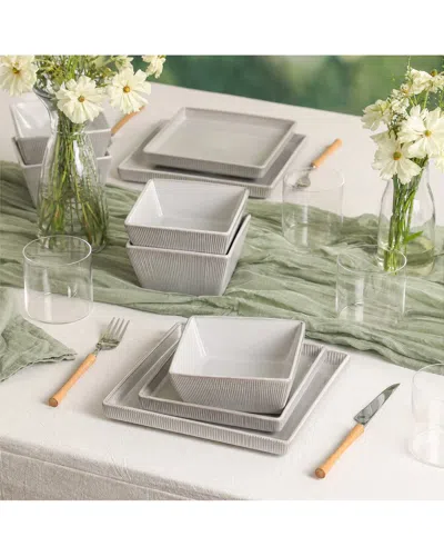 Stone Lain Grace Ribbed Stoneware 12-piece Dinnerware Set In White