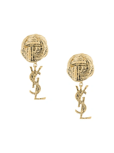 Saint Laurent Monogram Brandebourg Earrings In Gold