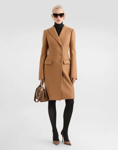 Dolce & Gabbana Dolce Double-breasted Wool Coat In Beige