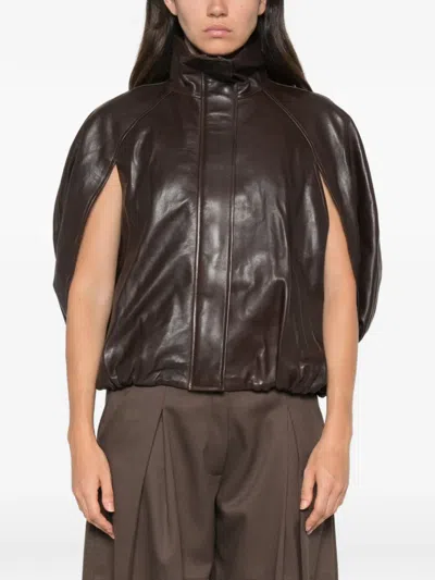 Simkhai Leather Cape Jacket In Brown