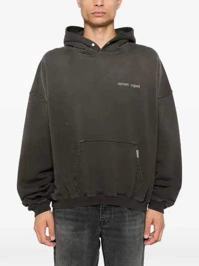 Represent Mens Brand-print Relaxed-fit Cotton Hoody Ash Xs In Grey