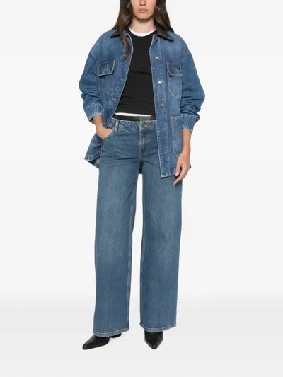 Simkhai Leather-collar Denim Jacket In Blue