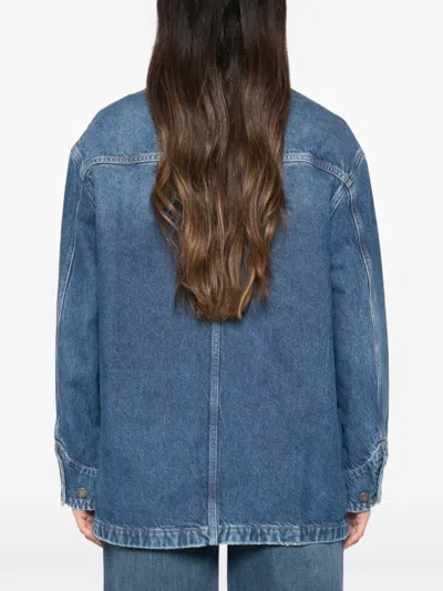 Simkhai Leather-collar Denim Jacket In Blue