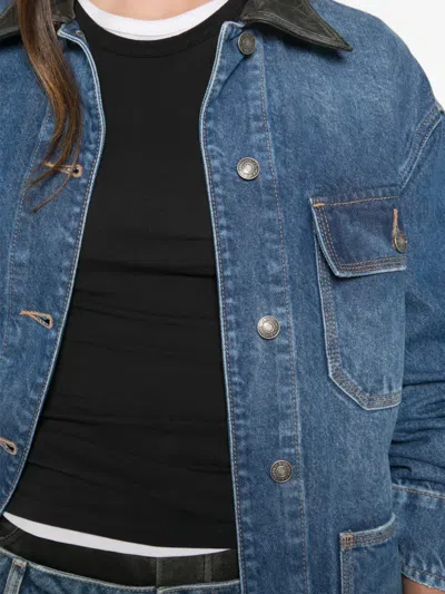 Simkhai Leather-collar Denim Jacket In Blue