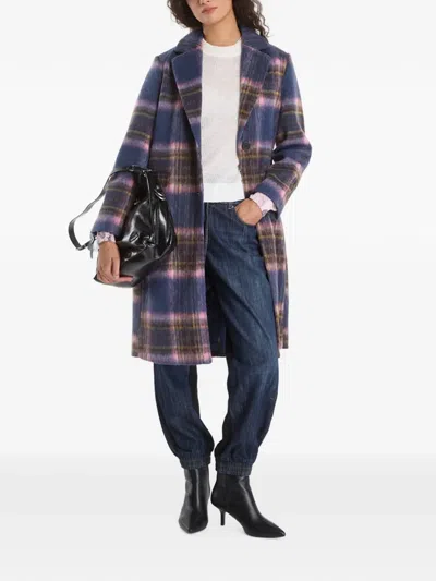 Desigual Check-pattern Notched-lapels Coat In Blue