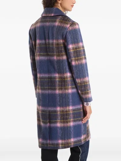 Desigual Check-pattern Notched-lapels Coat In Blue