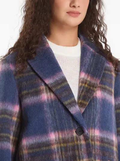 Desigual Check-pattern Notched-lapels Coat In Blue