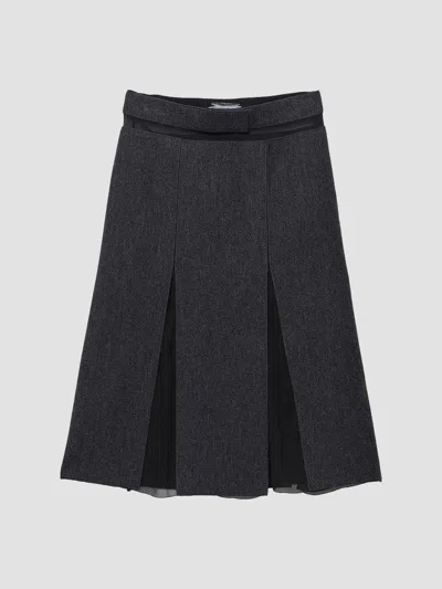 Prada Double Wool Midi-skirt In Dark Grey