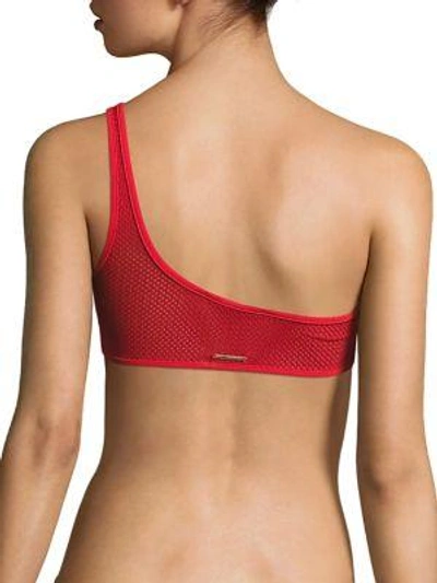 Shop Stella Mccartney Neoprene & Mesh One Shoulder Bikini Top In Salsa Red