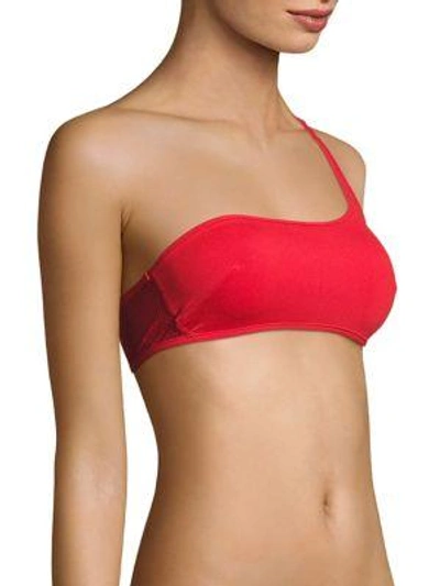 Shop Stella Mccartney Neoprene & Mesh One Shoulder Bikini Top In Salsa Red