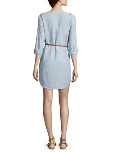 Shop Joie Rathana Linen Belted Dress In Light Washed Chambray