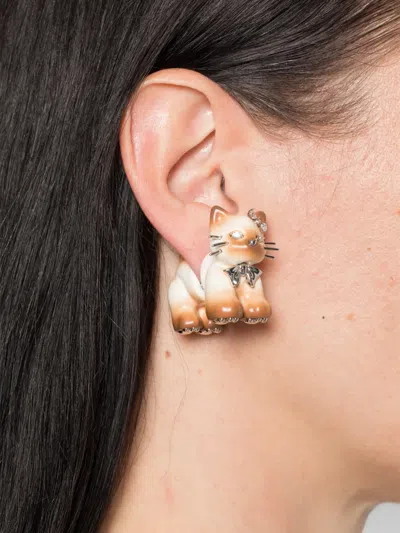 Yvmin Split Kitten Crystal-embellished Earrings In Brown