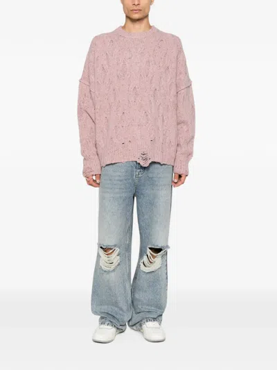 Represent Cable-knit Distressed Wool-blend Jumper In Multi