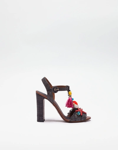 Dolce & Gabbana Straw Sandals With Applications In Black