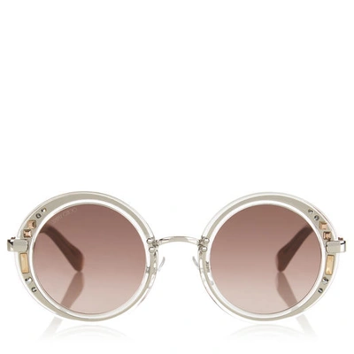 Shop Jimmy Choo Gem Transparent Round Framed Sunglasses With Swarovski Crystals In Eeo Brown Shaded