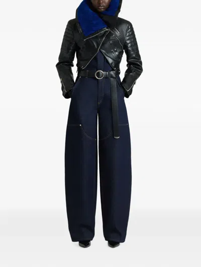 Givenchy Shearling-trim Cropped Biker Jacket In Black