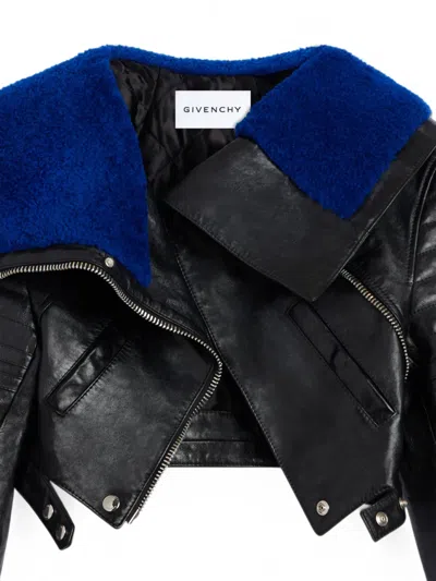 Givenchy Shearling-trim Cropped Biker Jacket In Black