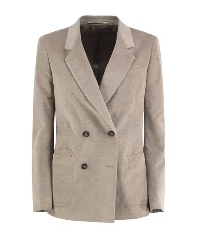 Tagliatore Double-breasted Stretch Cotton And Cashmere Blazer In Neutral