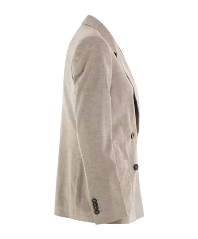 Tagliatore Double-breasted Stretch Cotton And Cashmere Blazer In Neutral
