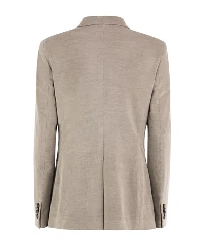 Tagliatore Double-breasted Stretch Cotton And Cashmere Blazer In Neutral