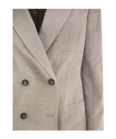 Tagliatore Double-breasted Stretch Cotton And Cashmere Blazer In Neutral