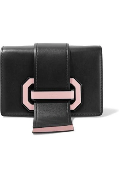Shop Prada Ribbon Plexi Two-tone Textured-leather Shoulder Bag In Black