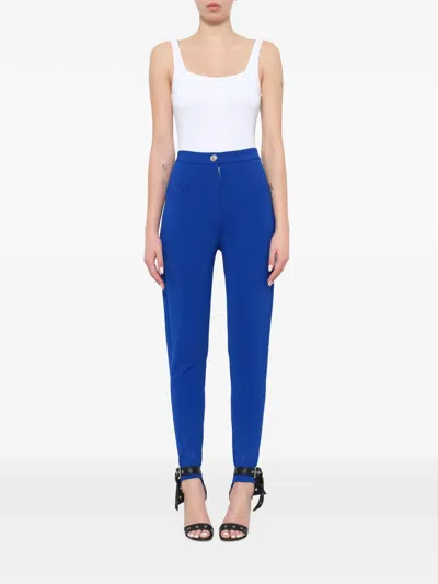 Balmain High-waisted Knit Skinny Trousers In Blue