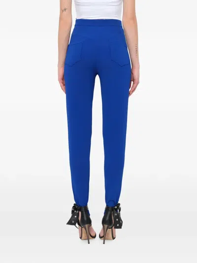 Balmain High-waisted Knit Skinny Trousers In Blue